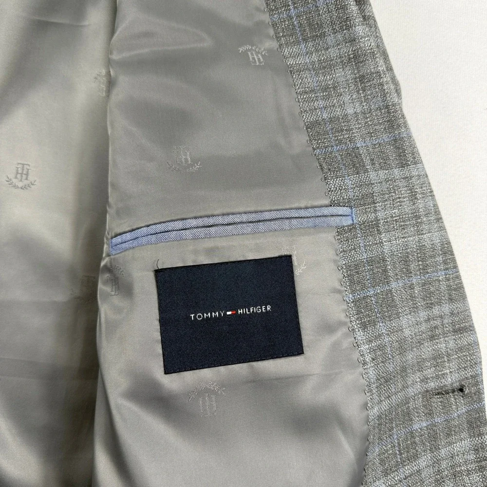 Tommy Hilfiger Blazer Glen Plaid Two Button‎ Sport Coat Mens Grey Blue 44R